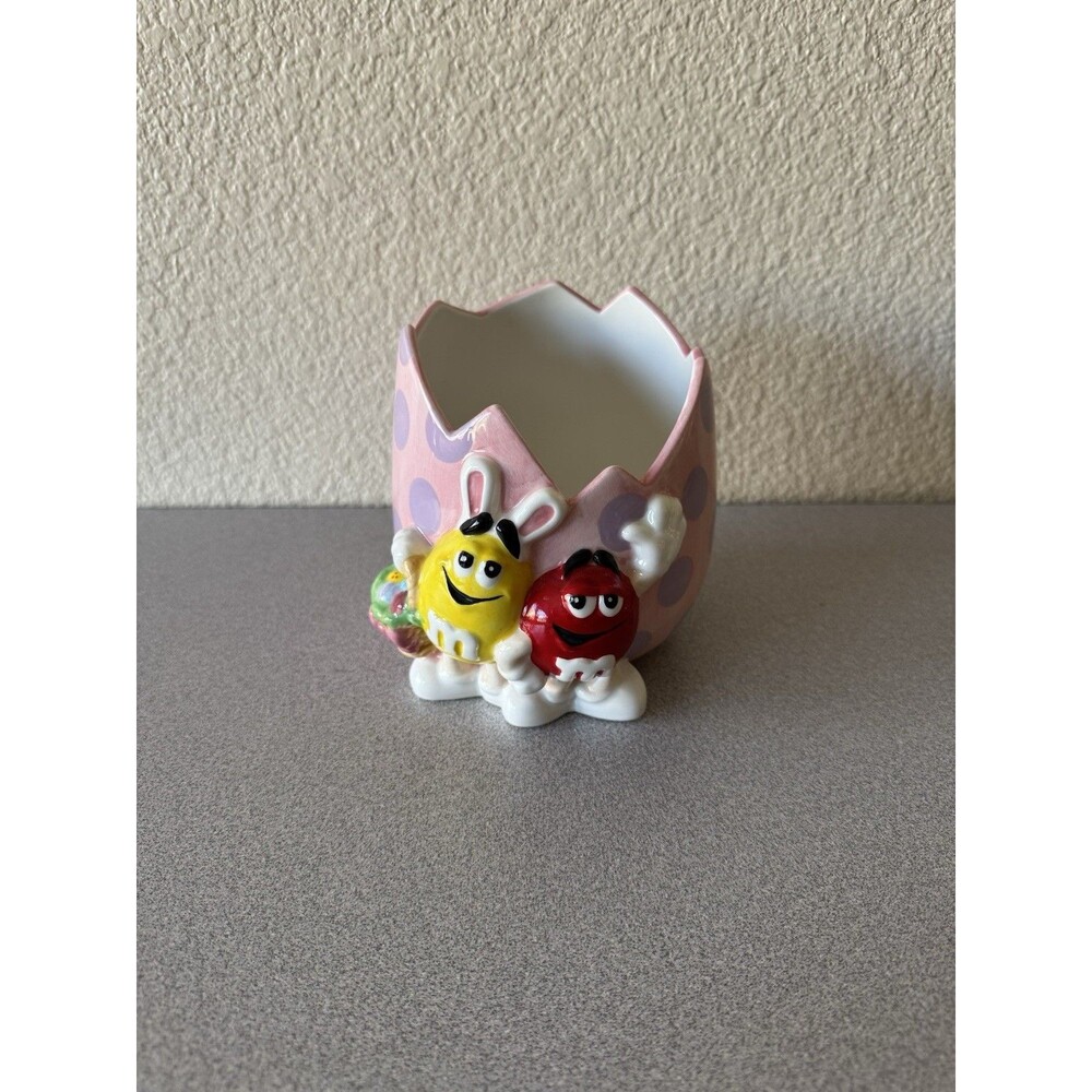 M&M’s Easter Egg Ceramic Candy Dish Planter Yellow & Red Characters Mars FTD
